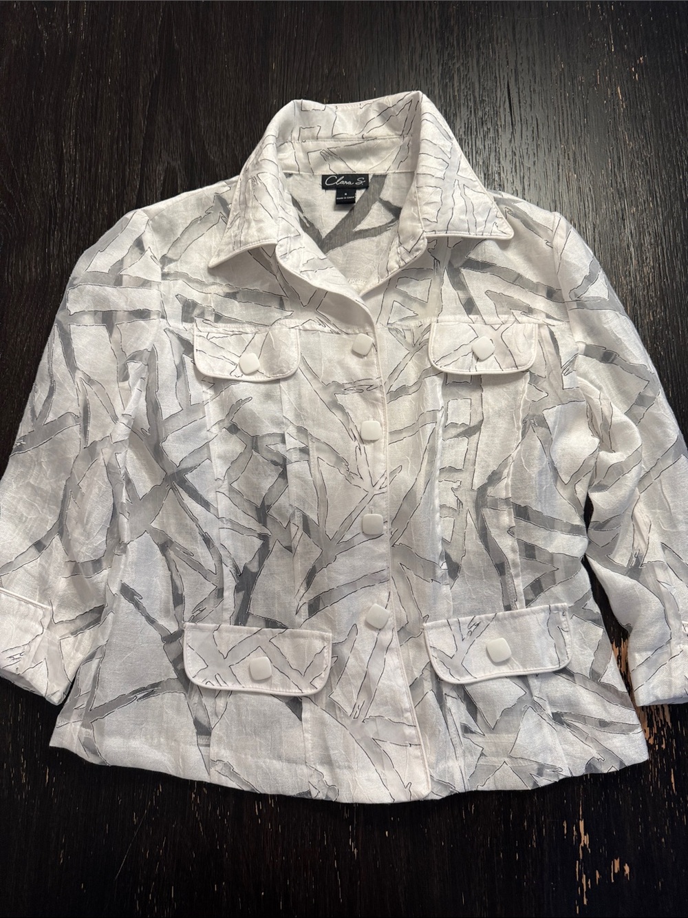 Clara Sunwoo White & Light Gray Abstract Semi l-Sheer Button-Front Jacket
